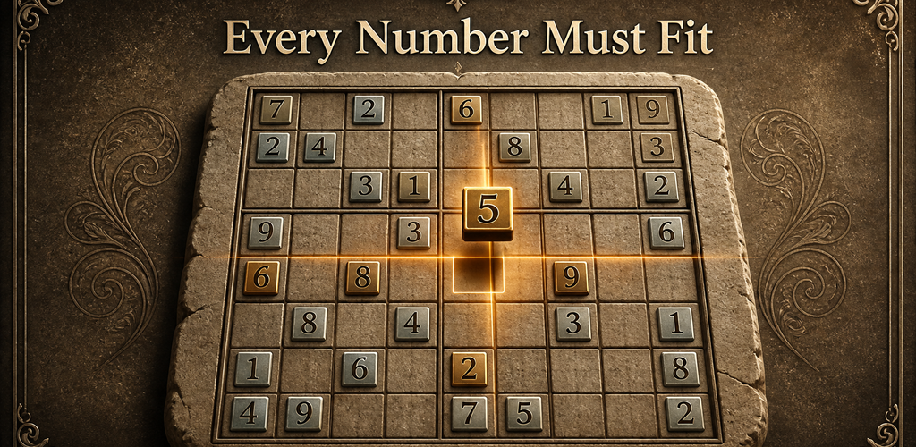 AmberNine: Sudoku key art in amber brown and smoky gray tones